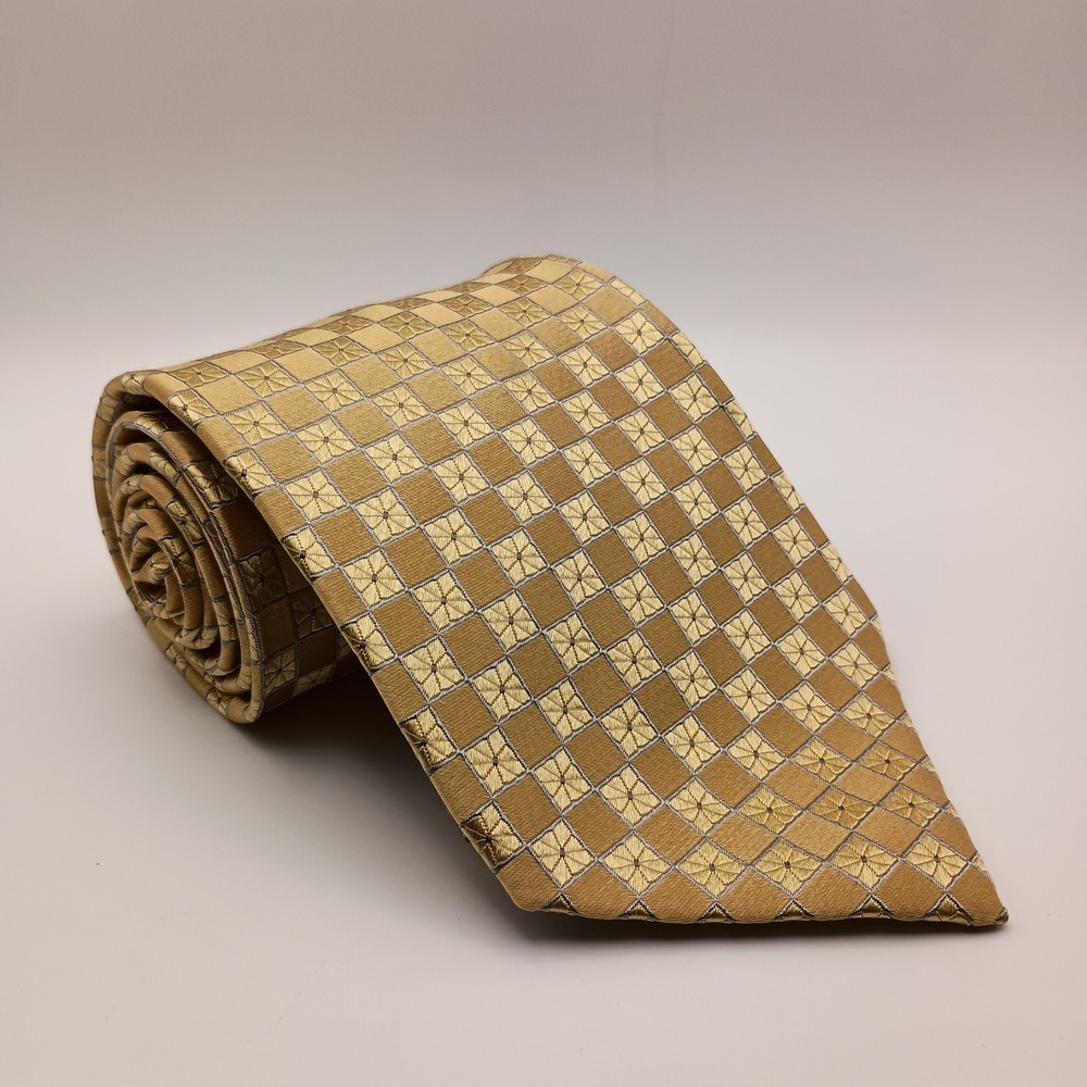 Siena Collezione 3.75 Mens Gold Floral Geometric Silk Necktie